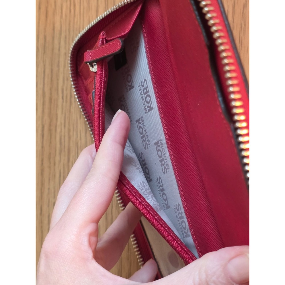 Michael Kors Fulton Zip Large Phone/Wristlet Dark Sangrine Red Pebbled Leather - Picture 8 of 14